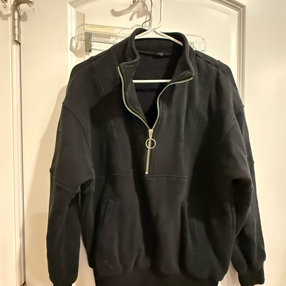 Black Zip-Front Pullover with Ring Zipper and matching pants